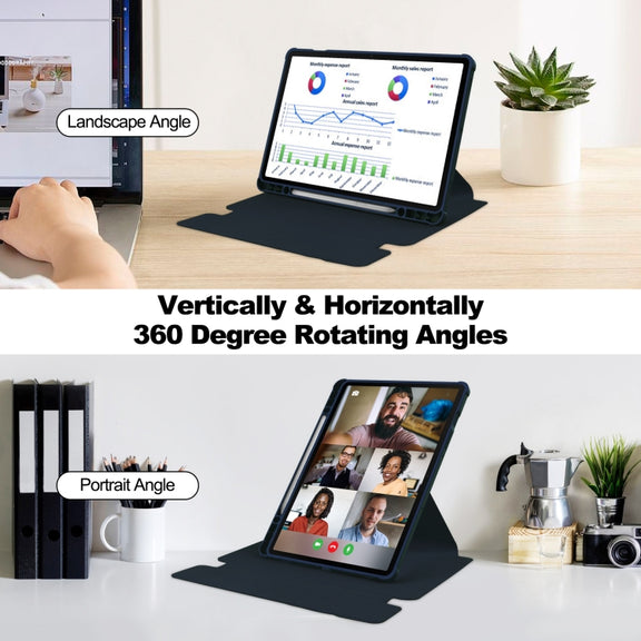For Samsung Galaxy Tab S9+ 360 Rotation Transparent Smart Leather Case(Dark Blue)