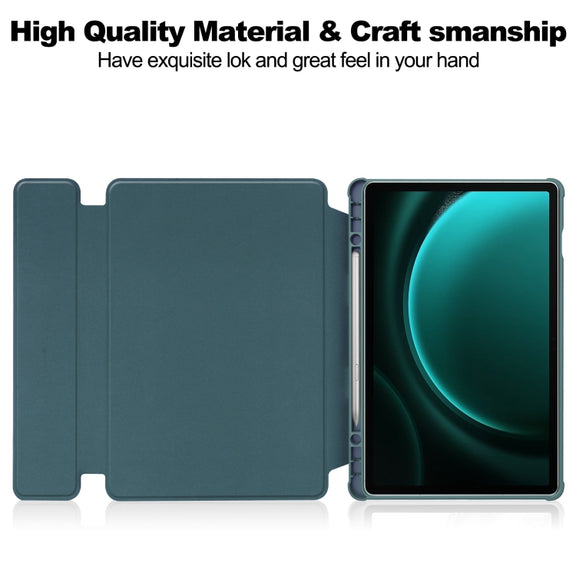 For Samsung Galaxy Tab S9 FE+ / S10+ 360 Rotation Transparent Smart Leather Case(Dark Green)