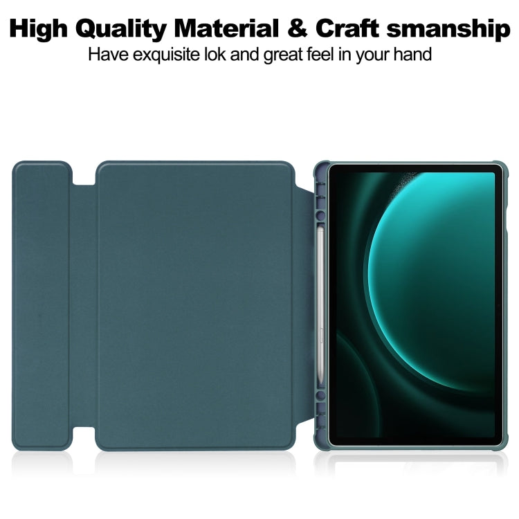 For Samsung Galaxy Tab S9 FE+ / S10+ 360 Rotation Transparent Smart Leather Case(Dark Green)