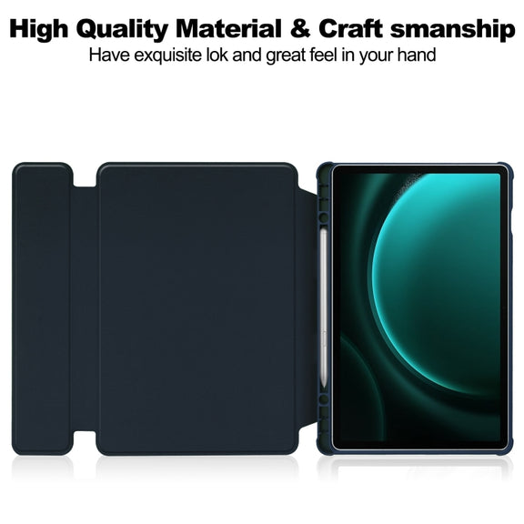 For Samsung Galaxy Tab S9 FE+ / S10+ 360 Rotation Transparent Smart Leather Case(Dark Blue)