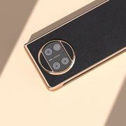 For Huawei Mate X3 Electroplating Genuine Leather + PC Litchi Texture Phone Case(Black)