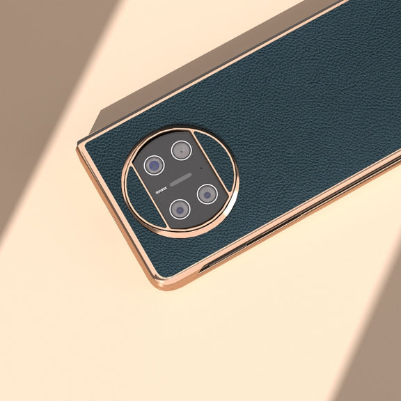 For Huawei Mate X3 Electroplating Genuine Leather + PC Litchi Texture Phone Case(Green)
