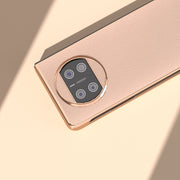 For Huawei Mate X3 Electroplating Genuine Leather + PC Litchi Texture Phone Case(Pink Gold)