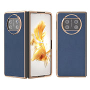 For Huawei Mate X3 Electroplating Genuine Leather + PC Litchi Texture Phone Case(Blue)