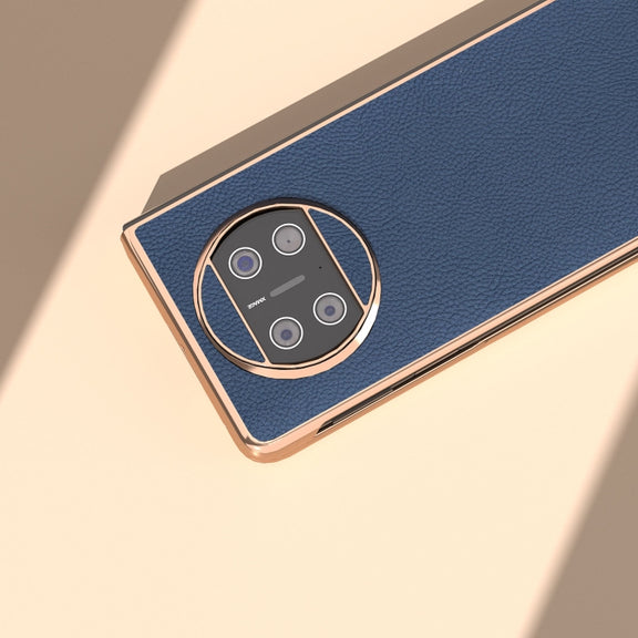 For Huawei Mate X3 Electroplating Genuine Leather + PC Litchi Texture Phone Case(Blue)