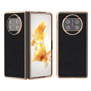 For Huawei Mate X3 Electroplating Cross Texture Genuine Leather Phone Case(Black)