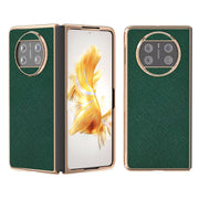 For Huawei Mate X3 Electroplating Cross Texture Genuine Leather Phone Case(Green)