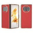 For Huawei Mate X3 Electroplating Cross Texture Genuine Leather Phone Case(Red) - Huawei Cases by PMC TechLife | Online Shopping South Africa | PMC TechLife | Buy Now Pay Later Mobicred