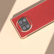 For Huawei Mate X3 Electroplating Cross Texture Genuine Leather Phone Case(Red)