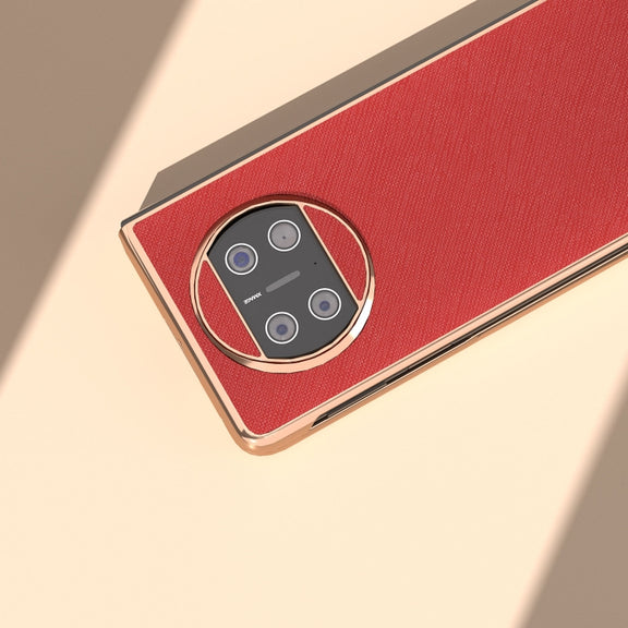 For Huawei Mate X3 Electroplating Cross Texture Genuine Leather Phone Case(Red)