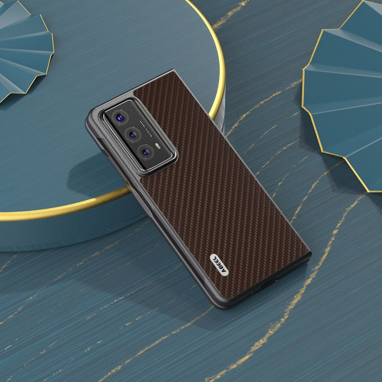 For Honor Magic V2 Electroplating Carbon Fiber Texture Protective Phone Case(Dark Brown)