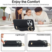 For iPhone 14 Pro Non-slip Full Coverage Ring PU Phone Case with Wristband(Black)