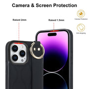 For iPhone 14 Pro Non-slip Full Coverage Ring PU Phone Case with Wristband(Black)