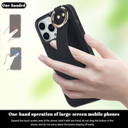 For iPhone 14 Pro Non-slip Full Coverage Ring PU Phone Case with Wristband(Black)