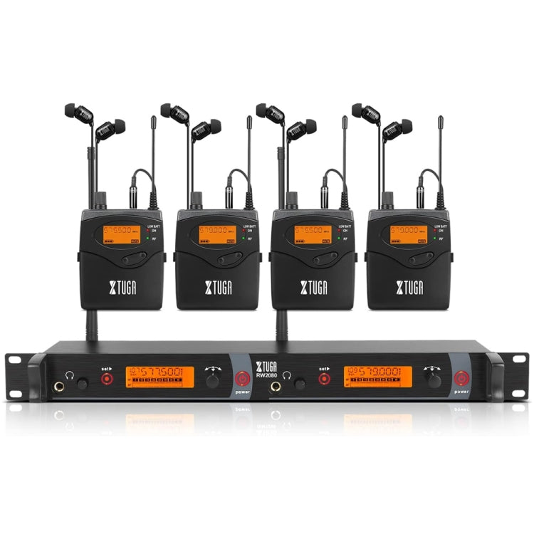 XTUGA RW2080 UHF Wireless Stage Singer In-Ear Monitor System 4 BodyPacks(UK Plug)