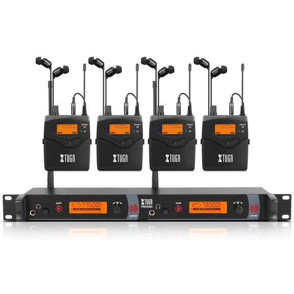 XTUGA RW2080 UHF Wireless Stage Singer In-Ear Monitor System 4 BodyPacks(UK Plug)