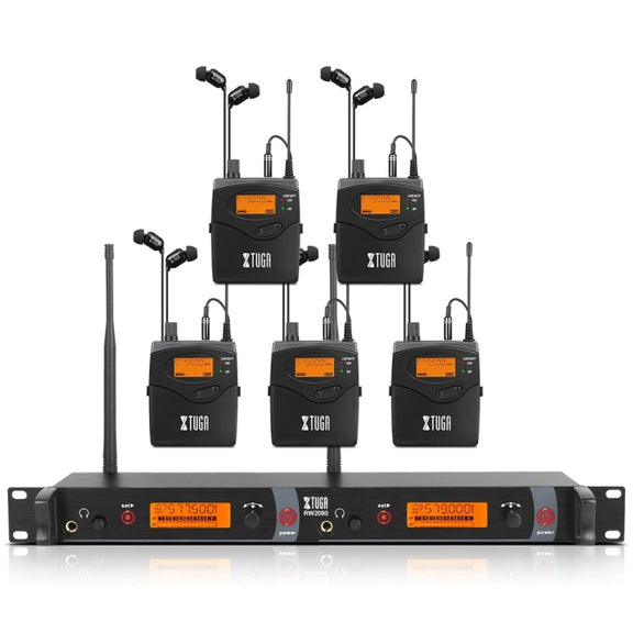 XTUGA RW2080 UHF Wireless Stage Singer In-Ear Monitor System 5 BodyPacks(US Plug)