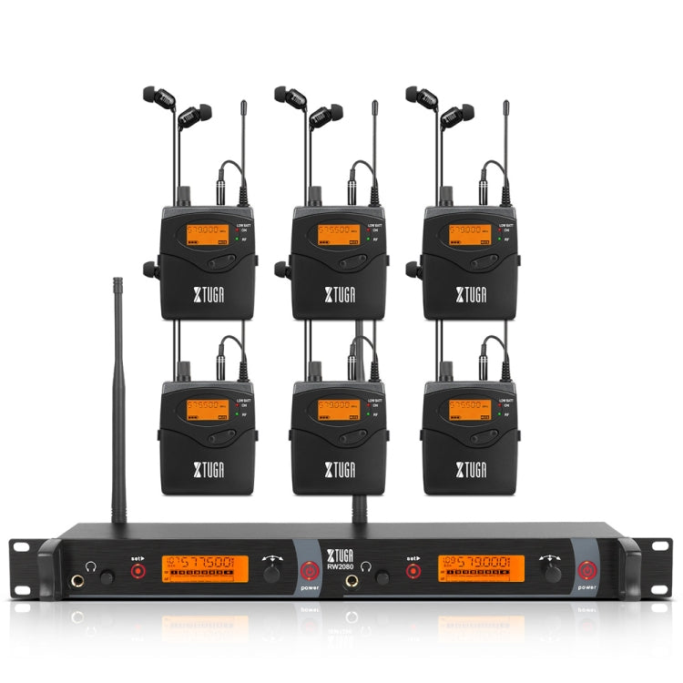 XTUGA RW2080 UHF Wireless Stage Singer In-Ear Monitor System 6 BodyPacks(US Plug)
