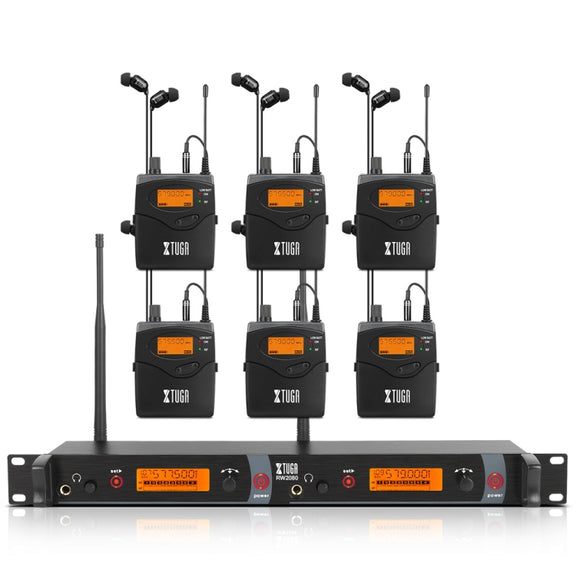 XTUGA RW2080 UHF Wireless Stage Singer In-Ear Monitor System 6 BodyPacks(US Plug)