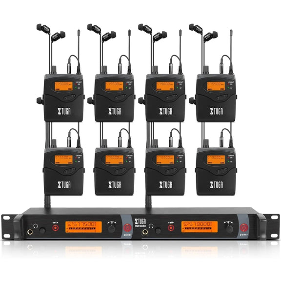 XTUGA RW2080 UHF Wireless Stage Singer In-Ear Monitor System 8 BodyPacks(US Plug)