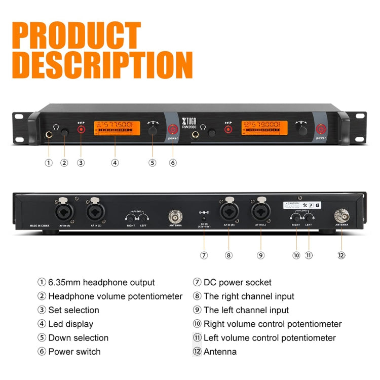 XTUGA RW2080 UHF Wireless Stage Singer In-Ear Monitor System 2 BodyPacks(EU Plug)