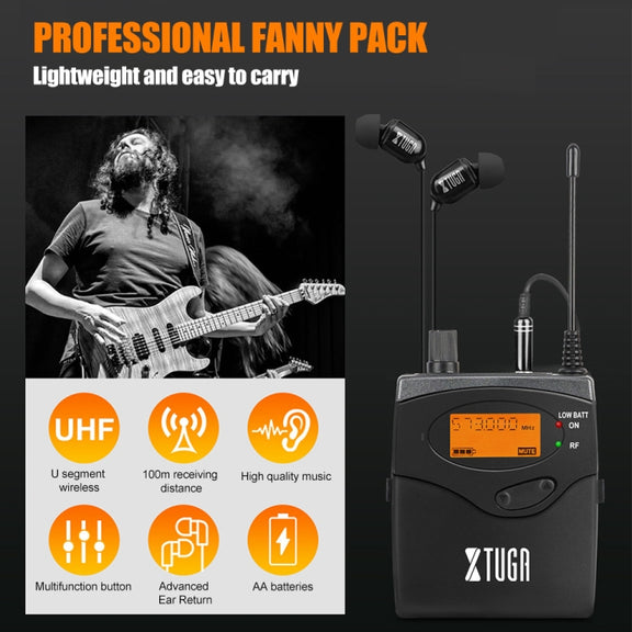 XTUGA RW2080 UHF Wireless Stage Singer In-Ear Monitor System 4 BodyPacks(UK Plug)