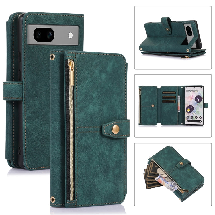 For Google Pixel 7a Dream 9-Card Wallet Zipper Bag Leather Phone Case(Green)