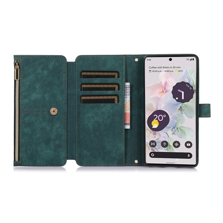 For Google Pixel 7a Dream 9-Card Wallet Zipper Bag Leather Phone Case(Green)