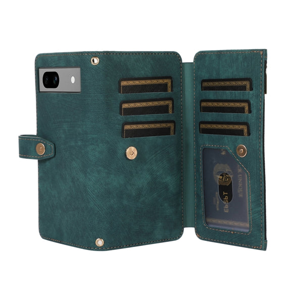 For Google Pixel 7a Dream 9-Card Wallet Zipper Bag Leather Phone Case(Green)