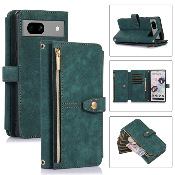 For Google Pixel 7a Dream 9-Card Wallet Zipper Bag Leather Phone Case(Green)