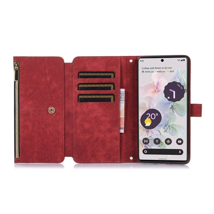 For Google Pixel 7a Dream 9-Card Wallet Zipper Bag Leather Phone Case(Red)