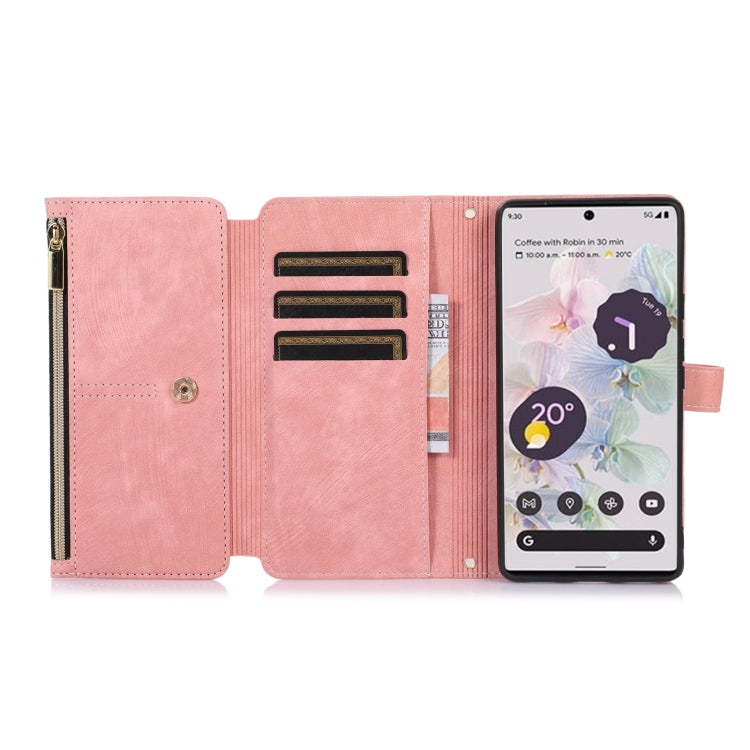 For Google Pixel 7a Dream 9-Card Wallet Zipper Bag Leather Phone Case(Pink)