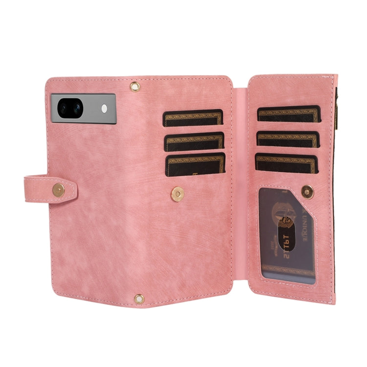 For Google Pixel 7a Dream 9-Card Wallet Zipper Bag Leather Phone Case(Pink)