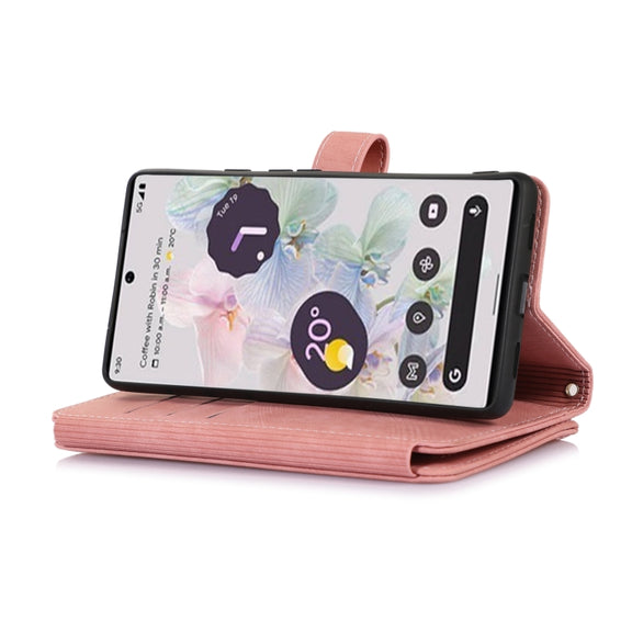For Google Pixel 7a Dream 9-Card Wallet Zipper Bag Leather Phone Case(Pink)