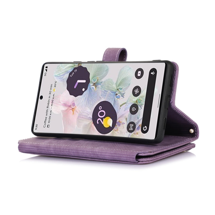 For Google Pixel 7a Dream 9-Card Wallet Zipper Bag Leather Phone Case(Purple)