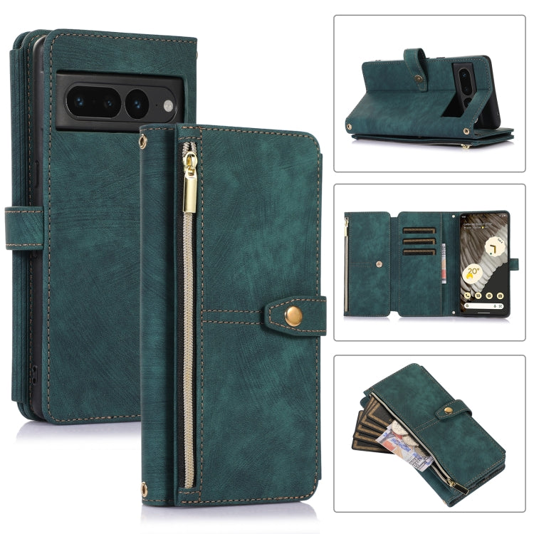 For Google Pixel 7 Pro Dream 9-Card Wallet Zipper Bag Leather Phone Case(Green)
