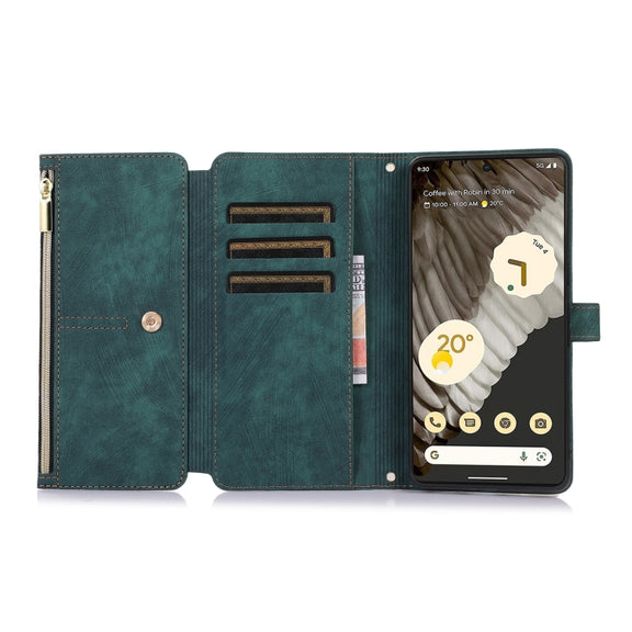 For Google Pixel 7 Pro Dream 9-Card Wallet Zipper Bag Leather Phone Case(Green)