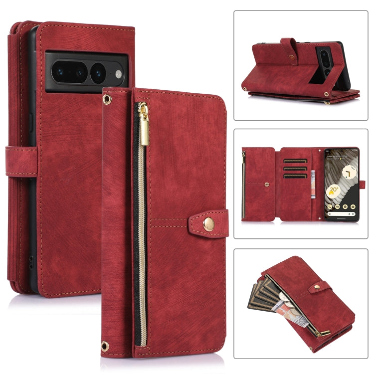 For Google Pixel 7 Pro Dream 9-Card Wallet Zipper Bag Leather Phone Case(Red)