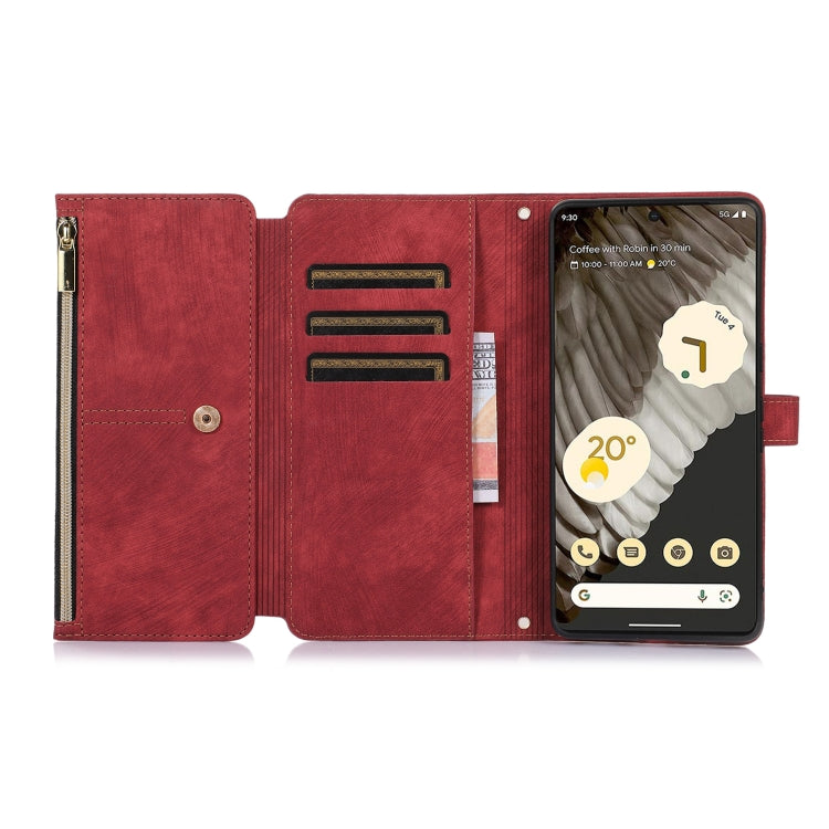 For Google Pixel 7 Pro Dream 9-Card Wallet Zipper Bag Leather Phone Case(Red)