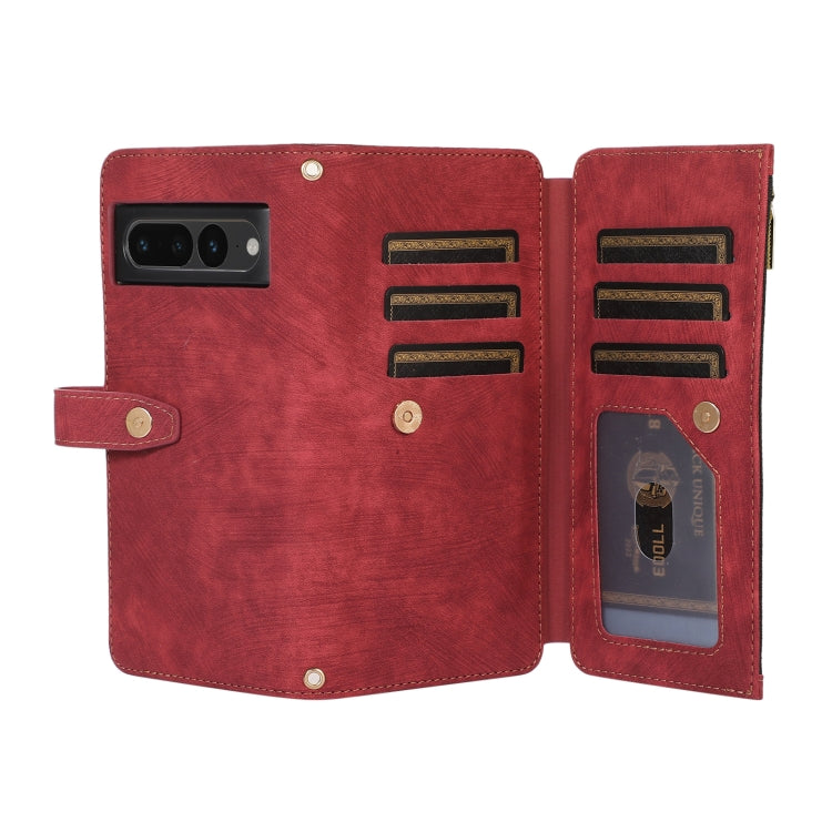 For Google Pixel 7 Pro Dream 9-Card Wallet Zipper Bag Leather Phone Case(Red)