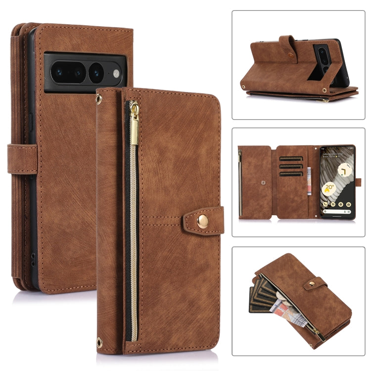 For Google Pixel 7 Pro Dream 9-Card Wallet Zipper Bag Leather Phone Case(Brown)