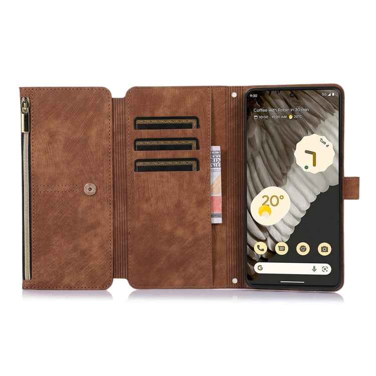 For Google Pixel 7 Pro Dream 9-Card Wallet Zipper Bag Leather Phone Case(Brown)