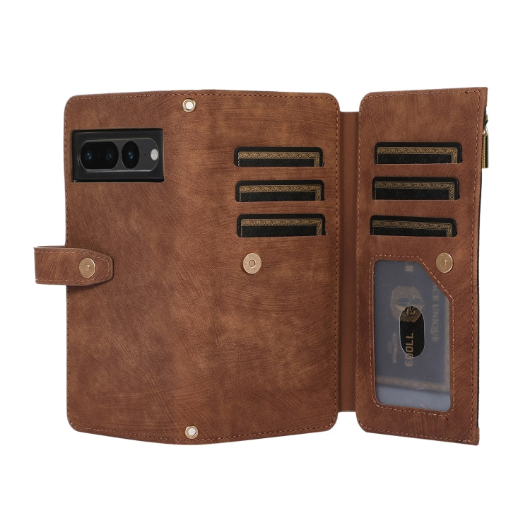 For Google Pixel 7 Pro Dream 9-Card Wallet Zipper Bag Leather Phone Case(Brown)