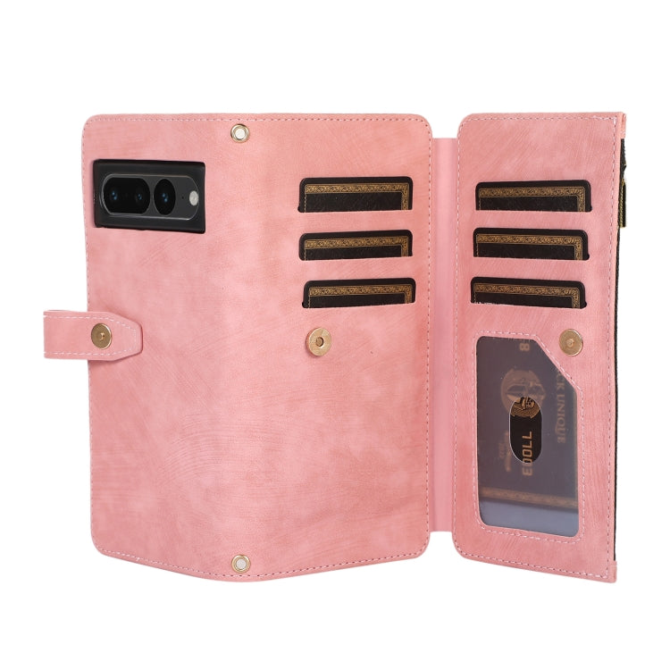 For Google Pixel 7 Pro Dream 9-Card Wallet Zipper Bag Leather Phone Case(Pink)