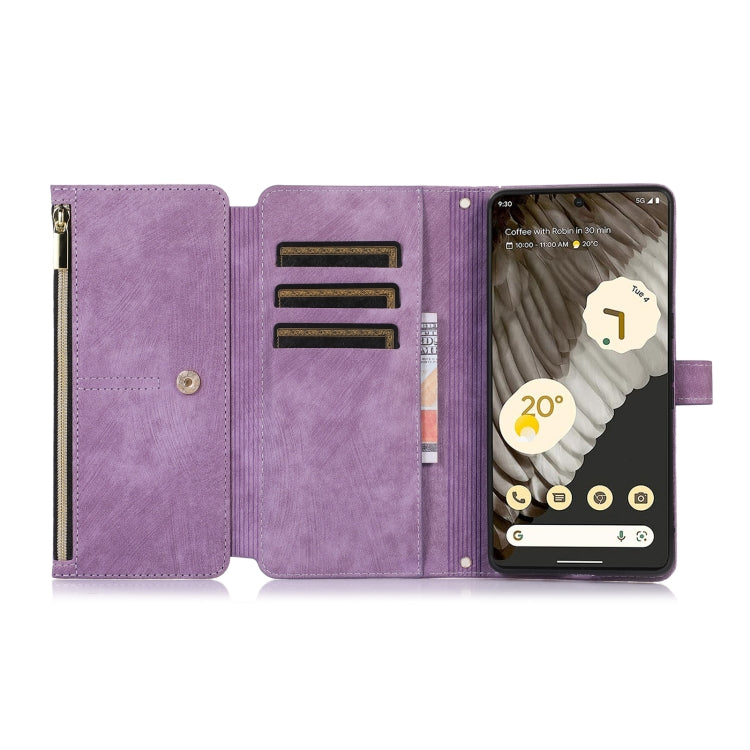 For Google Pixel 7 Pro Dream 9-Card Wallet Zipper Bag Leather Phone Case(Purple)