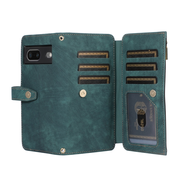 For Google Pixel 7 Dream 9-Card Wallet Zipper Bag Leather Phone Case(Green)