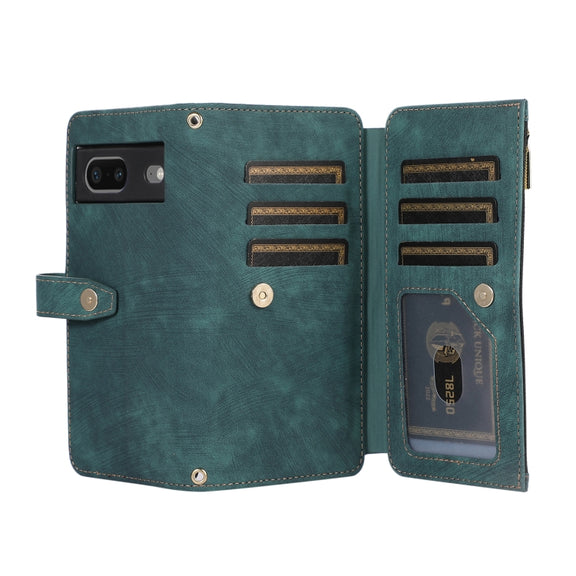 For Google Pixel 7 Dream 9-Card Wallet Zipper Bag Leather Phone Case(Green)