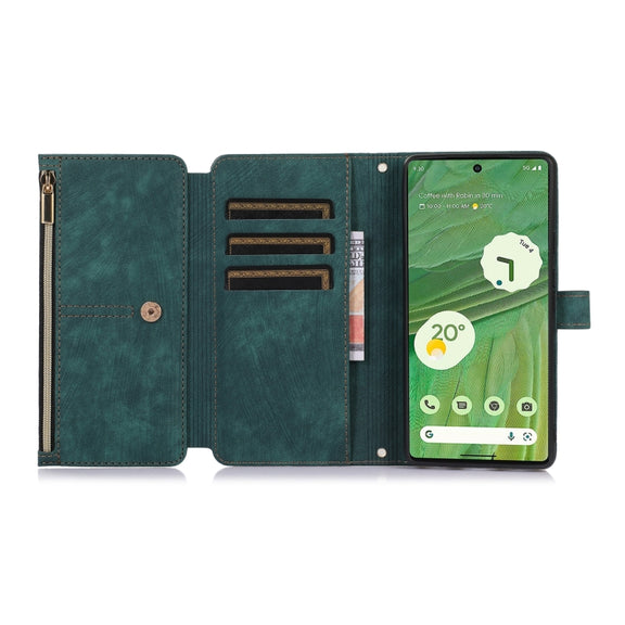 For Google Pixel 7 Dream 9-Card Wallet Zipper Bag Leather Phone Case(Green)