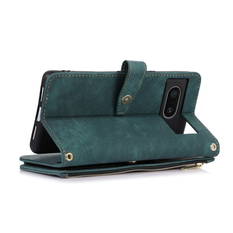 For Google Pixel 7 Dream 9-Card Wallet Zipper Bag Leather Phone Case(Green)