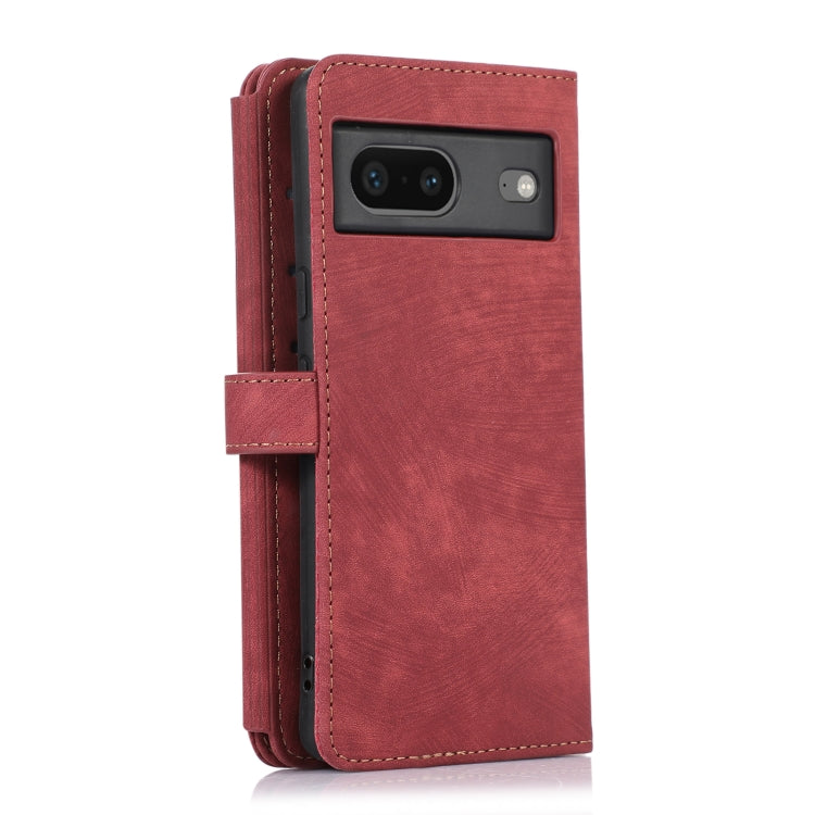 For Google Pixel 7 Dream 9-Card Wallet Zipper Bag Leather Phone Case(Red)